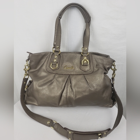 Coach Ashley Steel Metallic Elegant Leather Crossbody Shoulder Bag Sz Large - Picture 1 of 15
